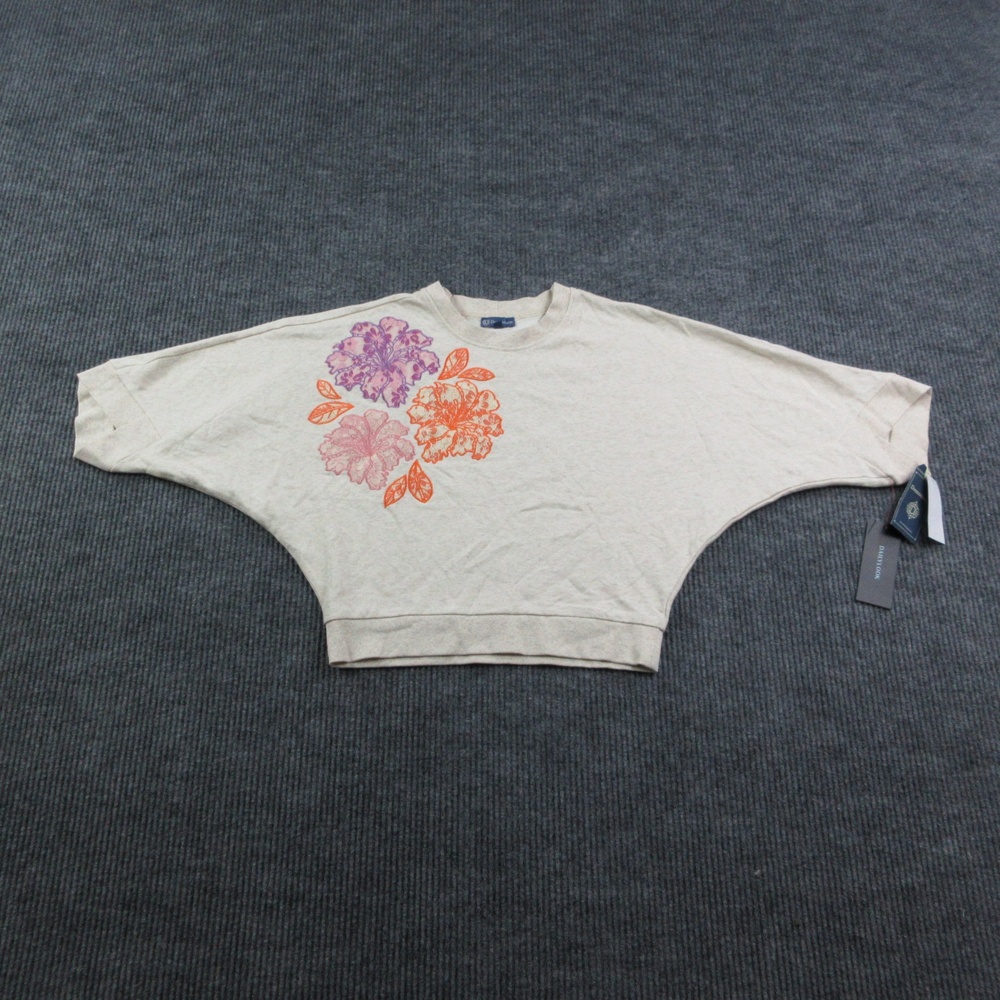 Democracy Sweatshirt Pullover Womens XS Beige Floral Graphic Dolman Sleeve NWT